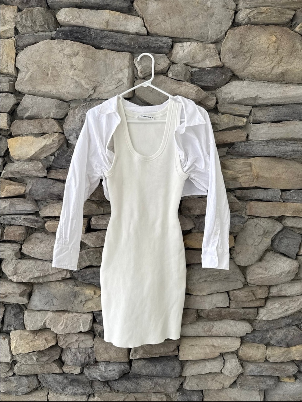 Alexander Wang Bilayer Cropped Poplin Shirt Bodycon Ribbed Tank Dress